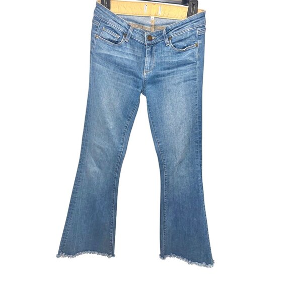 Paige Fiona Womens Flared Boot Cut Raw Hem Jeans 28 Denim Western Hippie Boho - Picture 3 of 10